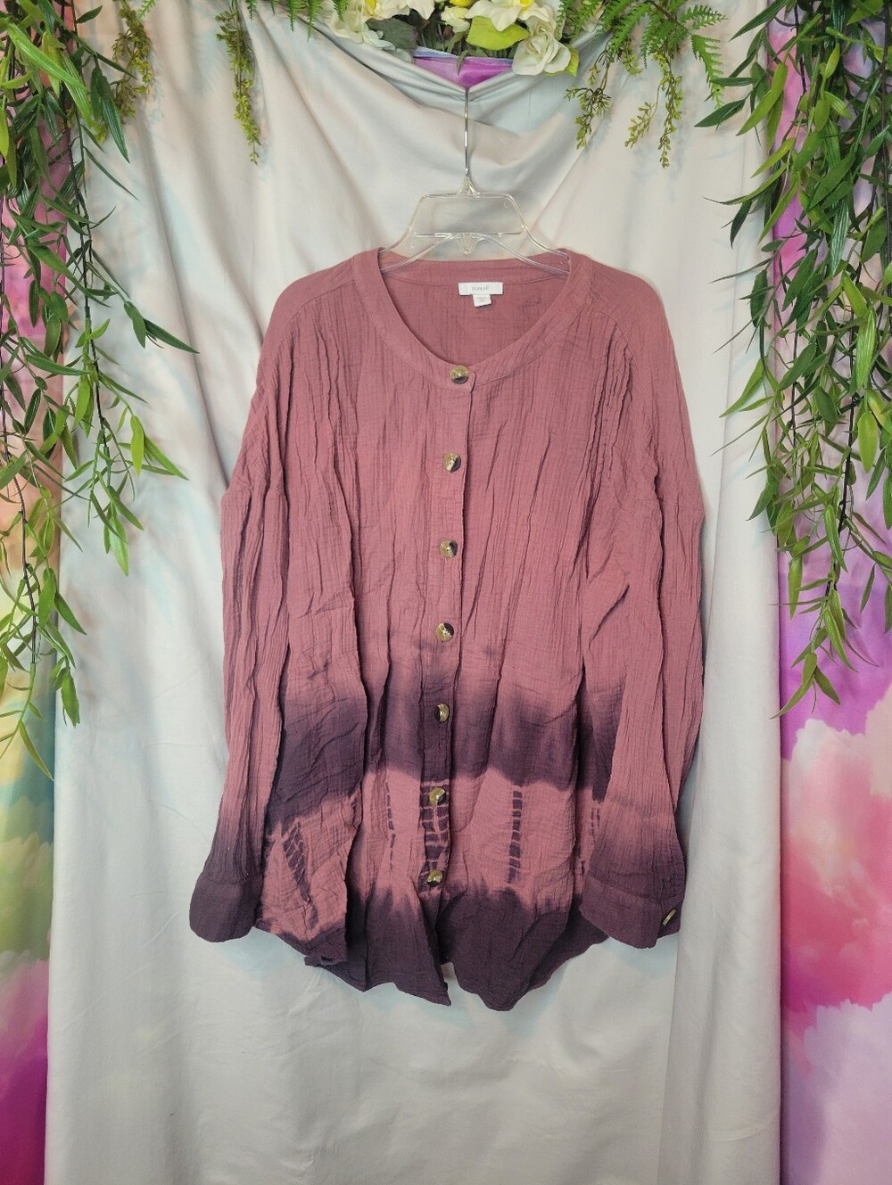 Pastel Button Up Blouse in Dusty Rose Ombre